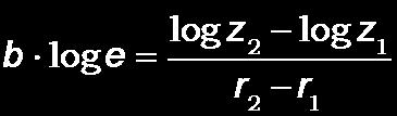 Eftersom b är känd så erhålls a ur log z1 = (b log e) r1 + log a eller Anmärkning: Enklast blir logaritmeringen ovan om man väljer