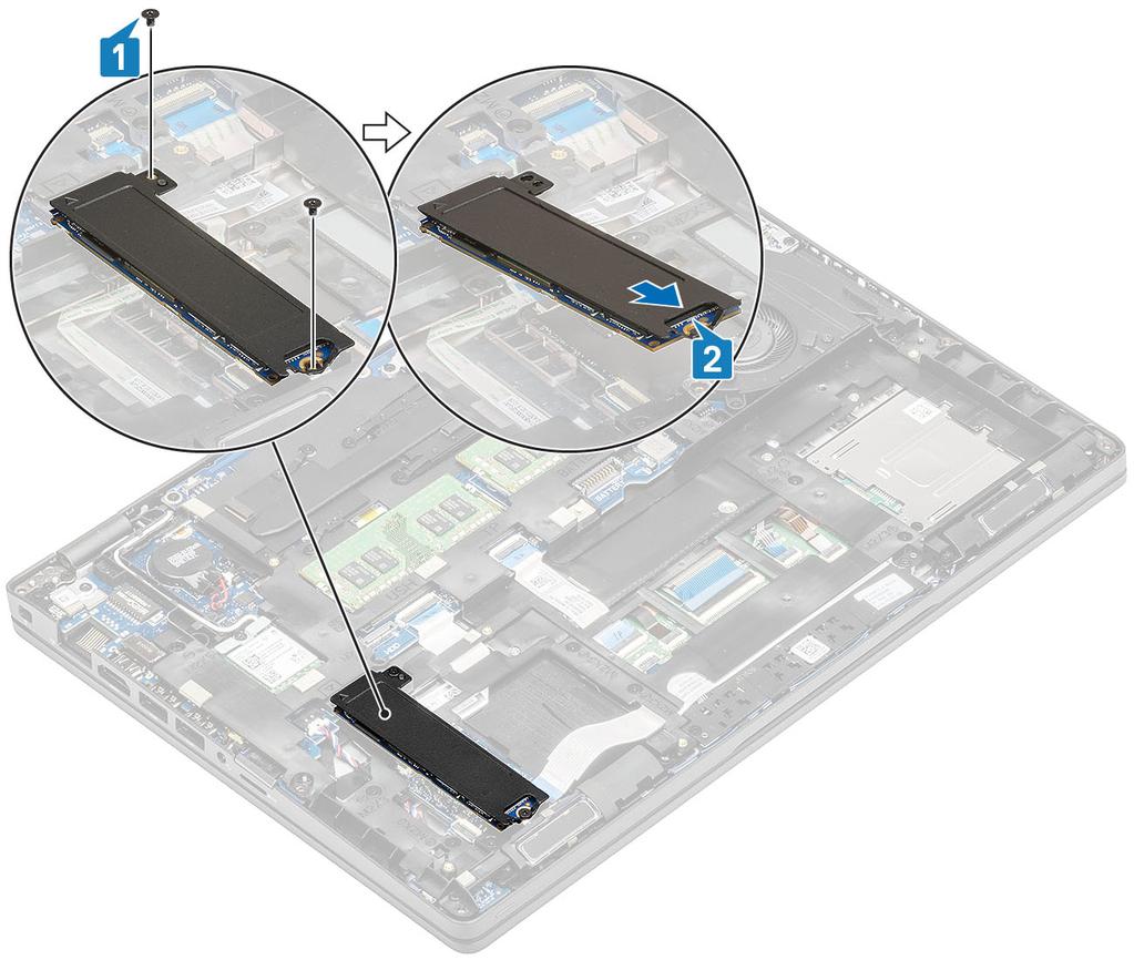 3. Ta bort SSD på SSD-värmeplattan. Installera M.2-SSD-kortet 1. Placera M.