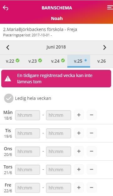 Knappen Upprepa vecka används för att kopiera schemaveckan, för att sedan kopiera schemat för en annan vecka.
