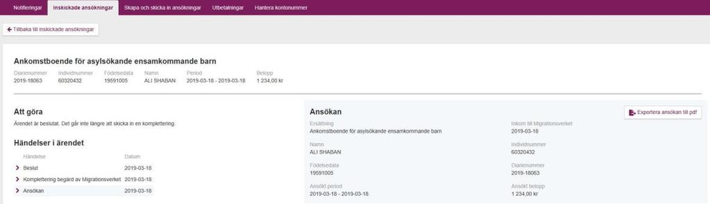 6 Exportera Det går att exportera den aktuella flikens information till Excel. Beslut går att exportera till PDF. 6.