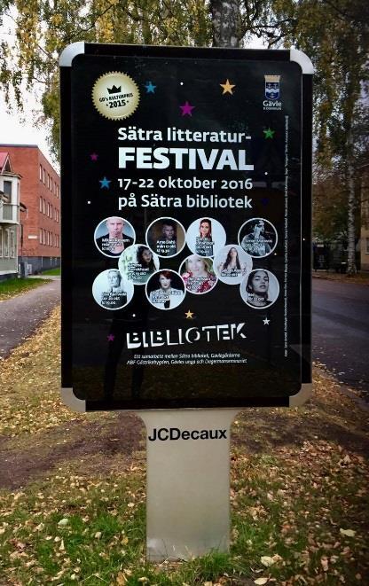För att sprida Sätra litteraturfestival tog vi även hjälp av övriga samarbetspartners. Vi delade t.ex. ett eget facebook-evenemang på våra respektive sidor.