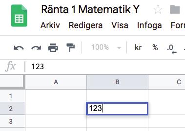 3. För att skriva in värden/ord i en cell, markerar du först önskad cell. 4. Skriv in följande rubriker i cellerna A1, B1, C1 och D1: Notera att enheten får stå i rubriken.