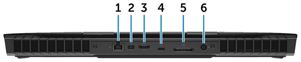 Baksida 1 Nätverksport (med lampor) Ansluter till en Ethernet-kabel (RJ45) från en router eller ett bredbandsmodem för åtkomst till nätverk och Internet.