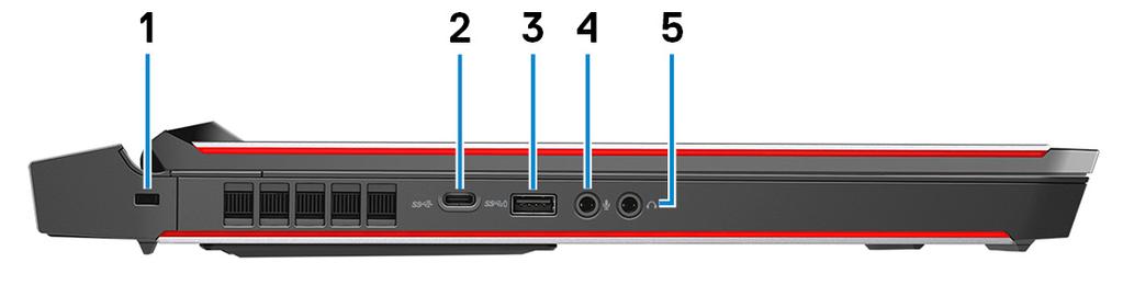 4 Thunderbolt 3 (USB Typ-C)-port Stöder USB 3.1 Gen 2, DisplayPort 1.2, Thunderbolt 3 och tillåter även dig att ansluta till en extern bildskärm med hjälp av en bildskärmsadapter.