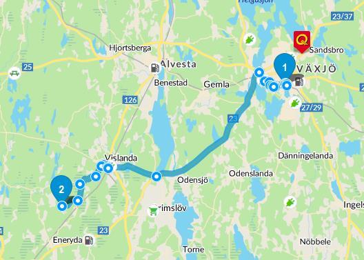 Vägbeskrivning Från Växjö kör söder ut mot Malmö. Efter ca 20 km sväng höger mot Vislanda.
