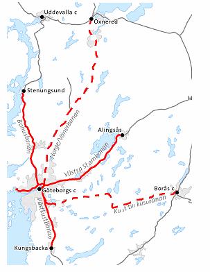 Geografisk avgränsning Figur 2. Trångsektorsplan Göteborg, geografisk avgränsning Tåglägeskanaler Göteborg, allmänt Förplanerade tåglägeskanaler har tagits fram för Västra stambanan och Västkustbanan.