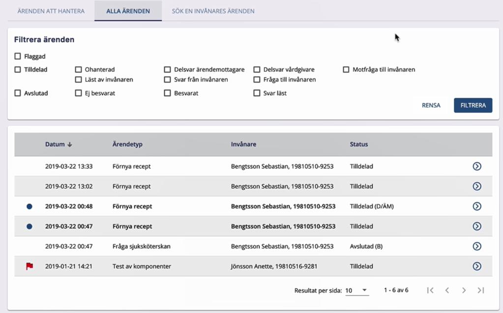 Mina ärenden Bocka i för att filtrera