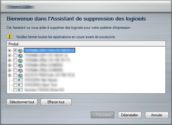 Envoi de fax à partir d'un ordinateur > Paramétrage Désinstallation du pilote de fax Exécuter la procédure suivante pour supprimer le pilote de fax de votre ordinateur.