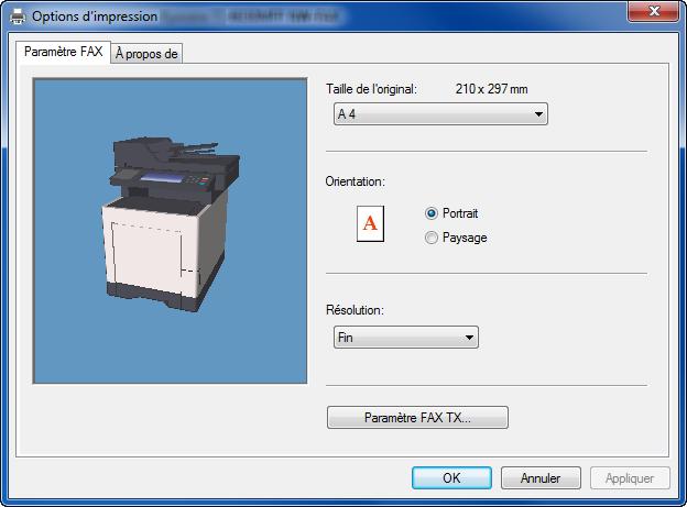 Envoi de fax à partir d'un ordinateur > Transmission de base Configuration des paramètres par défaut du pilote Utiliser l'onglet FAX Setting de l'écran des paramètres d'impression pour définir le