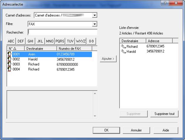 Pour utiliser le carnet d'adresses Windows, sélectionner [Carnet d'adresses Windows]. Pour ajouter un carnet d'adresses pour le fichier de données Network FAX (.