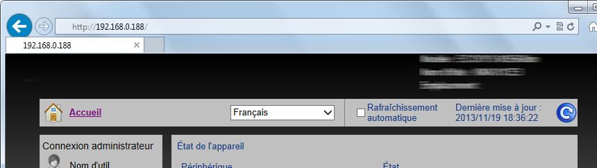 Utilisant des fonctions pratiques du fax > Paramètres de transfert Paramétrage du transfert via Embedded Web Server RX (paramètres de transfert) Il est possible d'utiliser Embedded Web Server RX sur