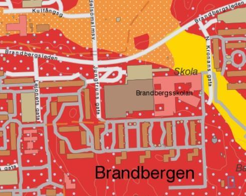 Figur 4 Planområdet består av urberg (rött), glacial lera (gult) samt postglacial sand (orange med vita prickar). Bildkälla SGU. 3.3 Avrinningsområdet Underlag för avrinningsområde har ej erhållits.