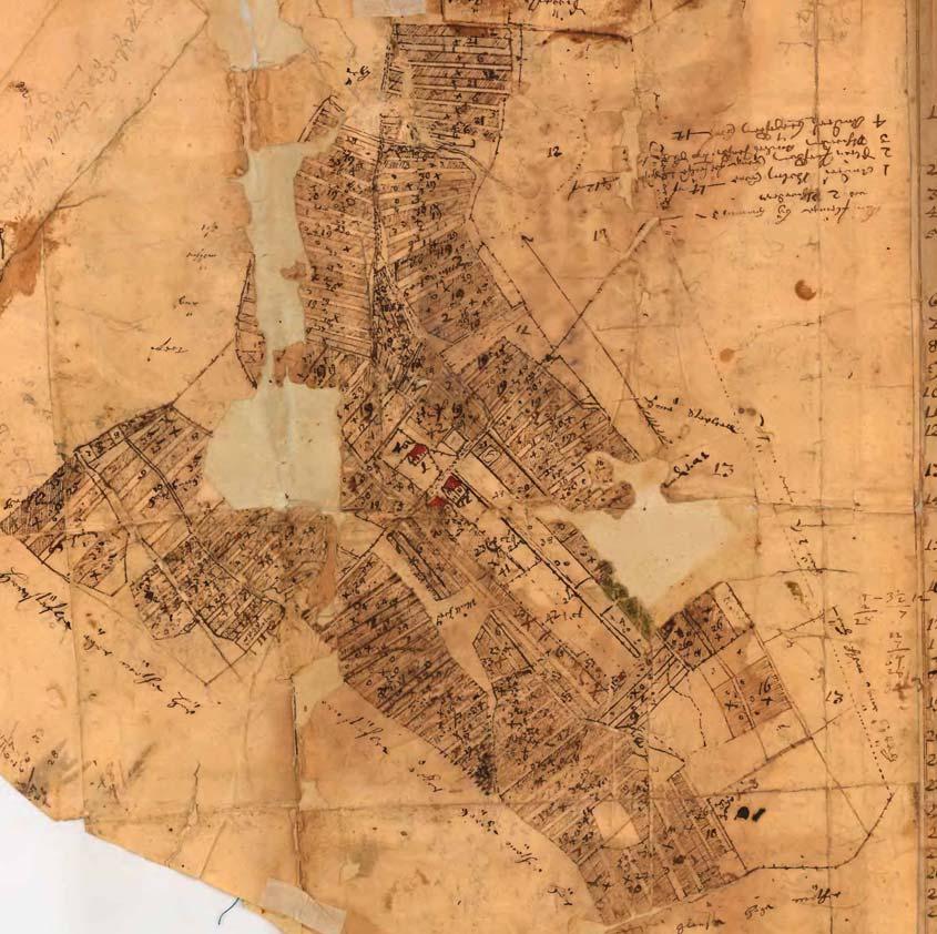 Figur 3. Knivinge, Arealavmätning 1696, Akt 05-vre-8. Metod och dokumentation Den arkeologiska utredningen etapp 1 skedde i två steg.