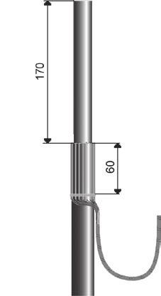 4/8 4. Fixera skärmtrådarna med najtråd av koppar 60 mm från kabelmanteln. 5. Klipp av ledaren 170 mm från mantelkanten. 6. Avlägsna det ledande skiktet till 25 mm ovanför mantelkanten.