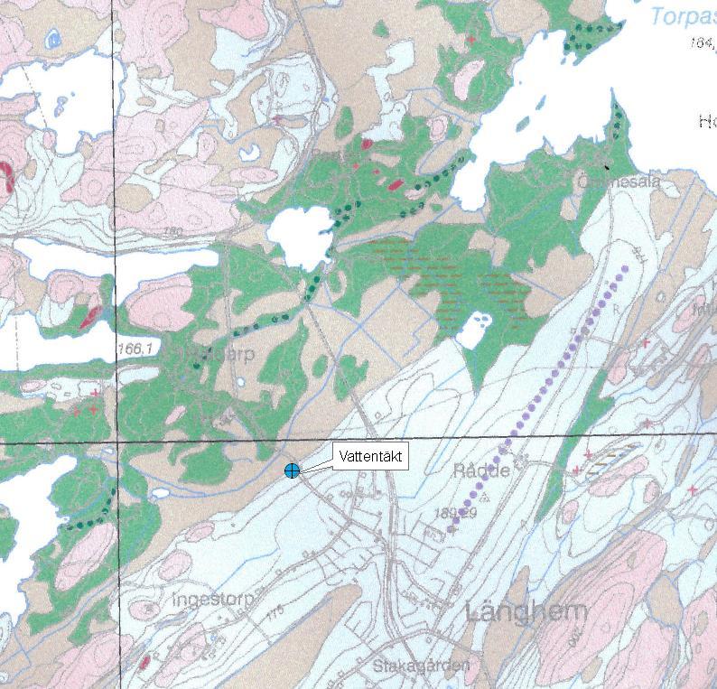 repo001.docx 2012-03-29 mörkgröna prickar på kartan). Dalgångens omgivande höjdpartier domineras av morän vilken är övervägande sandig, med inslag av torvområden.