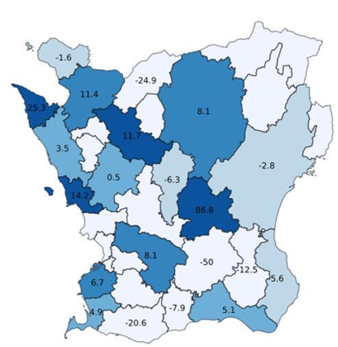 5 12 av Skånes kommuner ökar Bland Skånes kommuner har tolv haft en positiv gästnattsutveckling under perioden jan-april 2018, nio kommuner backat i antal gästnätter och bortfallet motsvarat tolv
