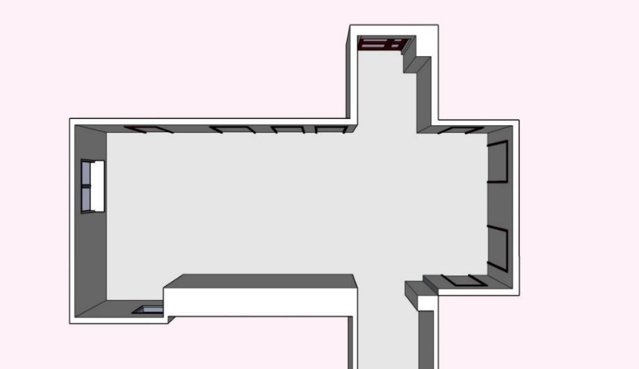 3.2 Rumsanalys Formen på väntrummet är rektangulärt och väntrummet är ca 74 kvadratmeter INGÅNG Bild 8. Översiktsbild på väntrummet, skapad i SketchUp utifrån planritning stort.