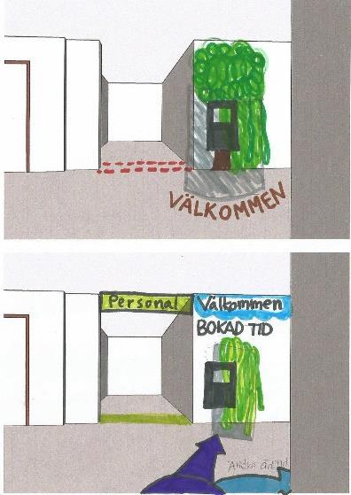 skulle kunna vara placerad i väntrummet för att besökarna enkelt ska se den när de kommer in genom entrén.