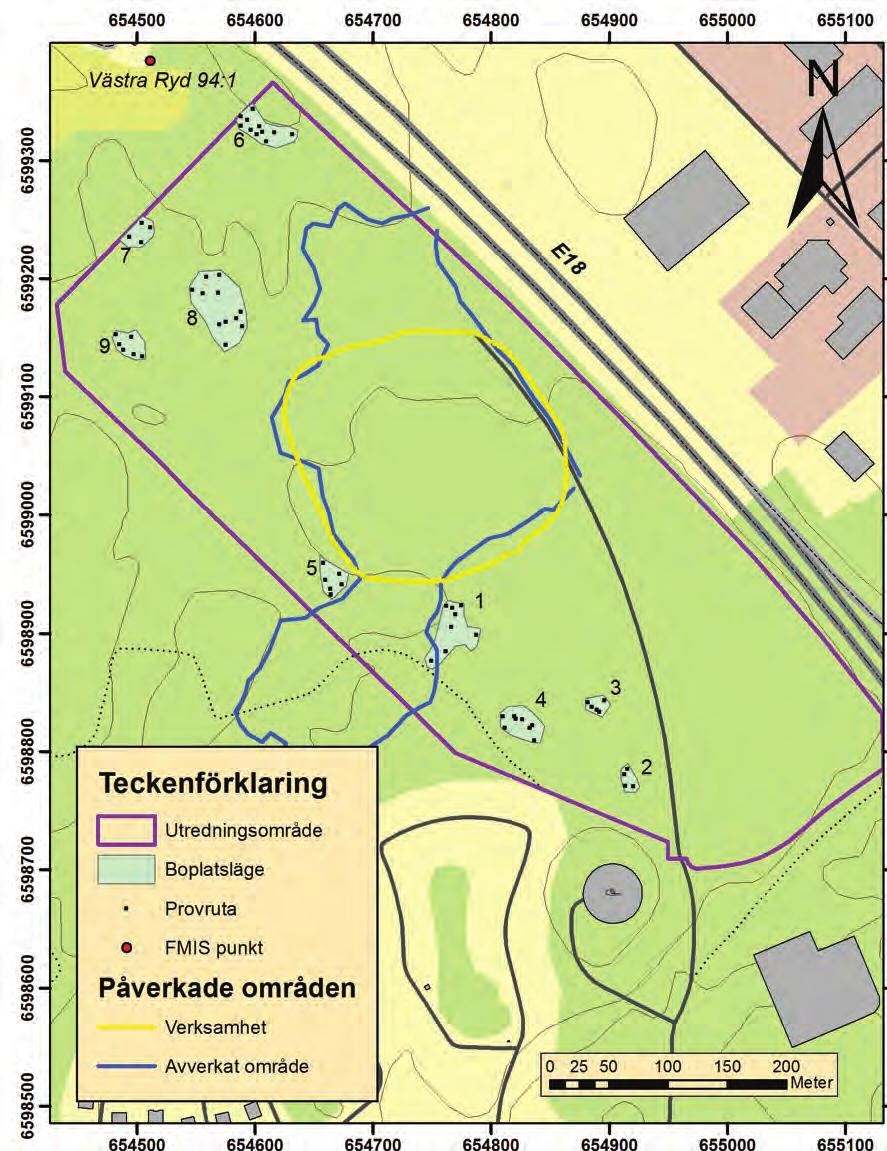 Figur 3. De nio boplatslägena utredningsgrävdes för hand.