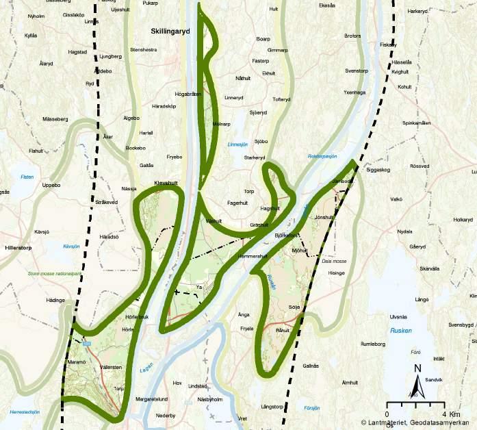 4.2 Skogs- och myrlandskap inom sjörikt flackt landskap Karaktärsområdet skogs- och myrlandskap inom sjörikt flackt landskap, båda sidor om Härån- och Lagans dalgång. 4.2.1 Karaktär, funktioner och