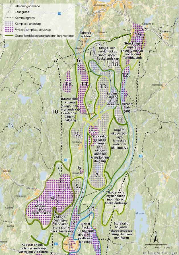 4.11 Landskapskomplex För att förtydliga resultatet av landskapskaraktärsanalysen och för att öka förståelsen för landskapets komplexitet i en övergripande skala har en sammanvägd bild av landskapens