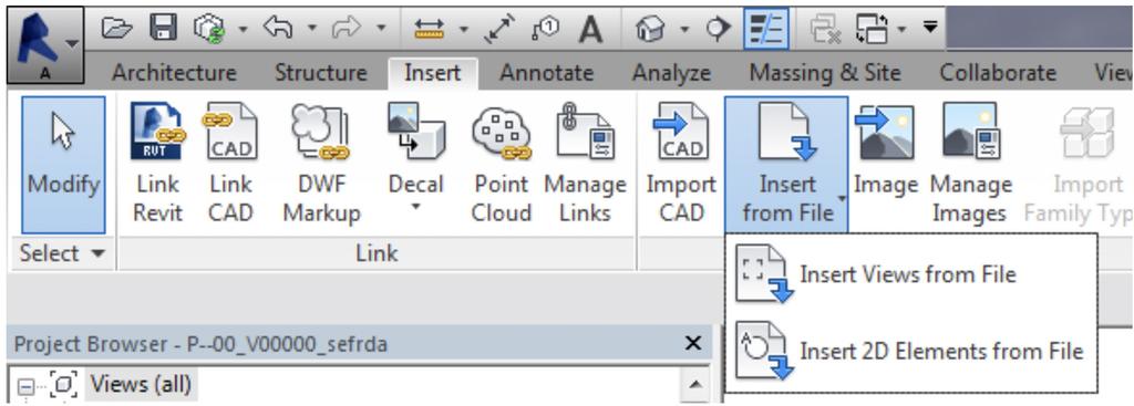 Importera sheets 1. Öppna modellfilen och gå in på fliken Insert. Välj Insert from File och välj sedan Insert views from file. 2.