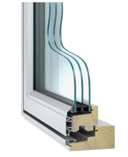 Energieffektiva fönster Treglas isolerruta med dubbla energiglas Underhållsfri utsida som eliminerar framtida miljöpåverkan då ommålning osv ej behövs Mellanrummet mellan glasen är fyllt med en