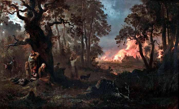 Över 1000 gårdar brändes i Stockholms skärgård 1719 när den ryska flottan angrep en oskyddad skärgårdsbefolkning. Bilden skildrar oljemålningen "Byn brinner Pozar wsi", 1862 av Franciszek Kostrzewski.