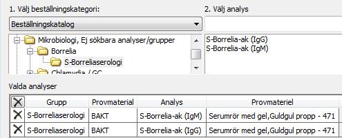 Dessa undersökningar måste alltid beställas från denna mapp och återfinns inte under Sök analys.