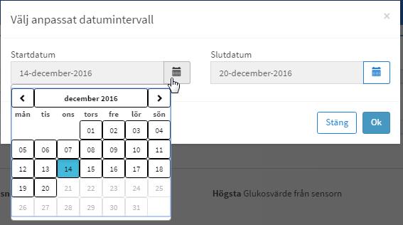 2 Bestämma datumintervall Högst upp på kontrollpanelen ser du alternativen för fördefinierat datumintervall och eget anpassat datumintervall.