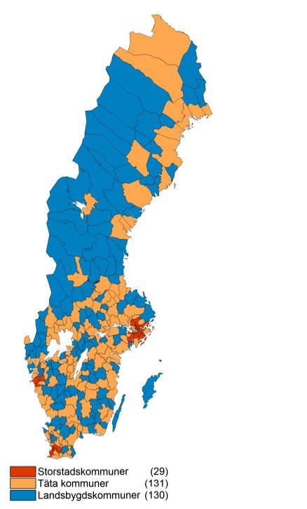 på storstadsområdena Stockholm, Göteborg och Malmö. Denna indelning bedöms vara relativt stabil över tid, men kan komma att ändras över tid i takt med att kommunernas karaktär ändras.