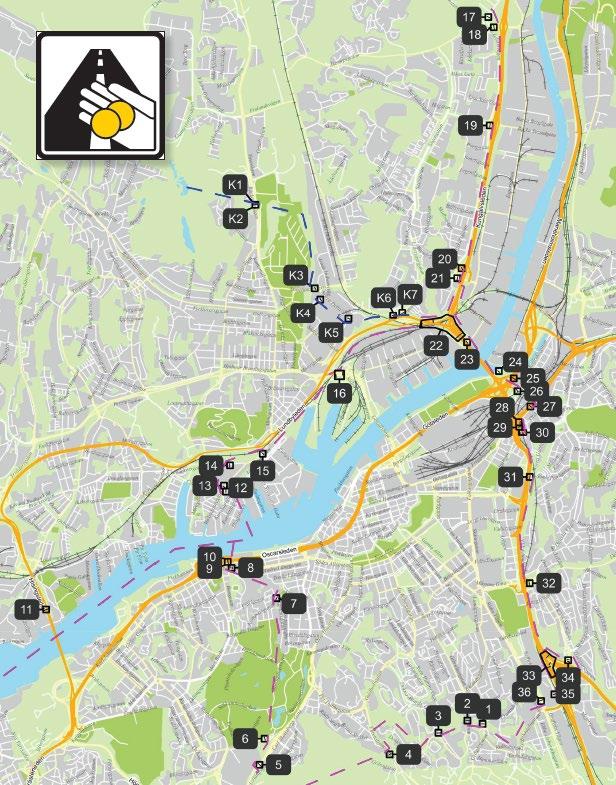 Figur 14. Karta över de 36 betalstationer för trängselskatt som omger Göteborg. Källa: www.