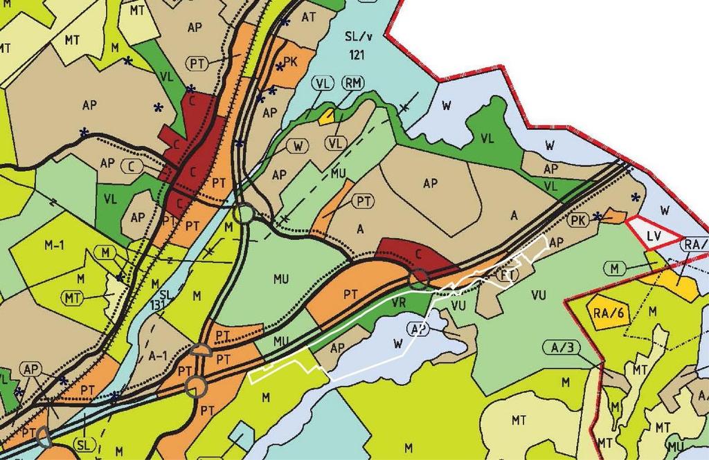 Utdrag ur utvecklingsbilden för markanvändning i Kyrkslätt 2040. Planeringsområdets läge har märkts ut med gult.
