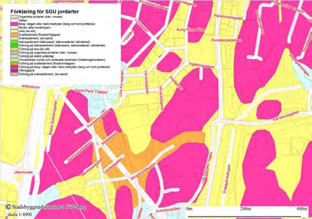 under alla fastigheter. Källarvåning finns endast på hörnbyggnaden. Geologisk och bergteknisk utredning har genomförts i samband med bergsgarage (1997-05-30).