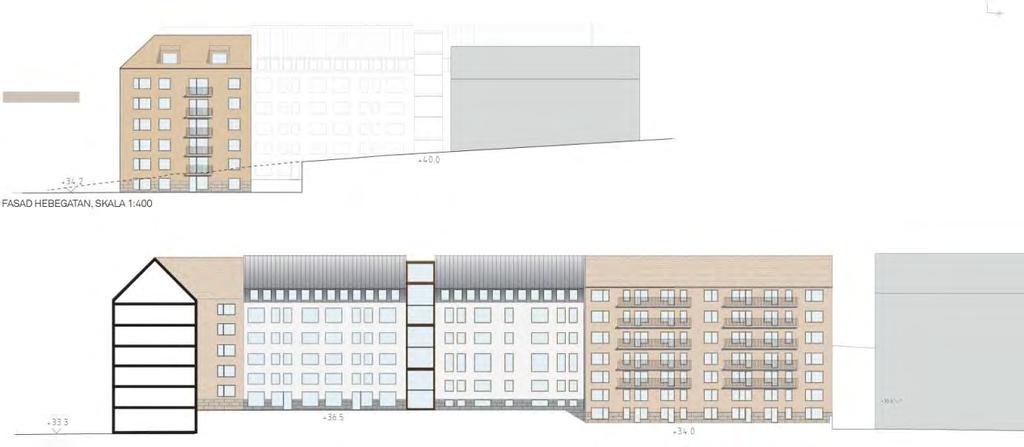 Hotellets utåtriktade verksamhet stärks i fasad och karaktär med egen profil, dock i linje med omgivande bebyggelse.