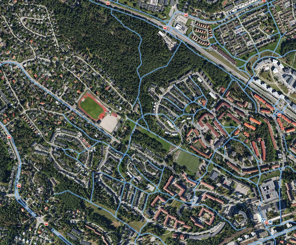 Sida 9 (24) Hpl Rädisvägen Hpl Markviksvägen Hpl Hässelby gård Cykelvägnätet i närområdet samt planområdets närmaste busshållplatser samt tunnelbanestationen Hässelby gård. Planområdet markerat.