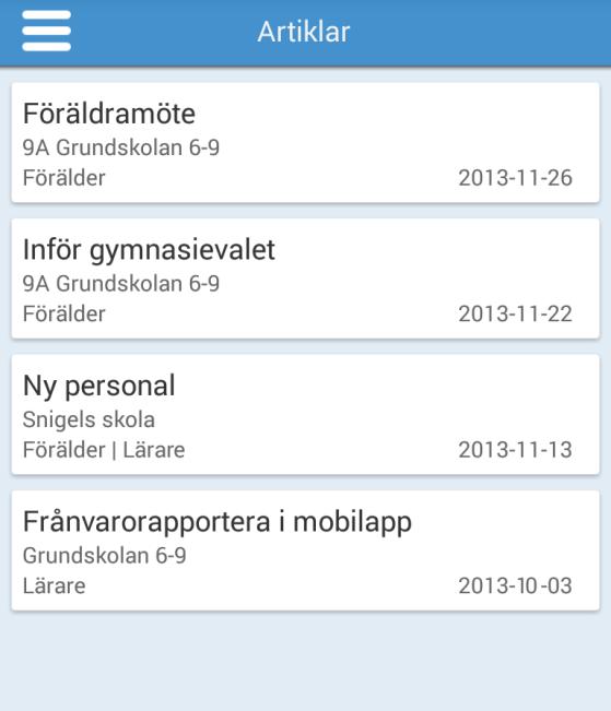 Artiklar Förutom schemat visas även de artiklar som