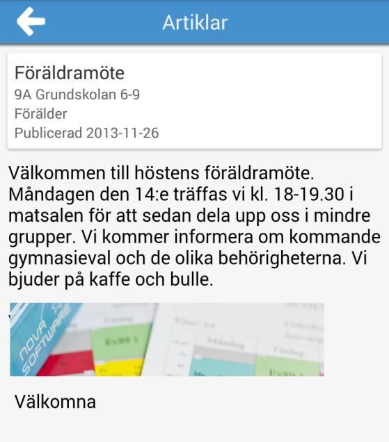 För att byta vy för artiklar, använd menyn ( ).