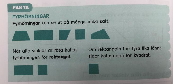 Figur 5. En sida ur Mondo 1b där eleven får kategorisera fyrhörningar (Brorsson, Å., 2018. sid. 122). Utan att särskilja figurerna från varandra urskiljs de efter vissa egenskaper.