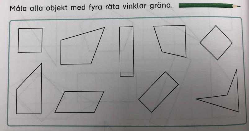 I Figur 6 presenteras en uppgift med syfte att redogöra vilka figurer av objekten som är kvadrater och rektanglar.