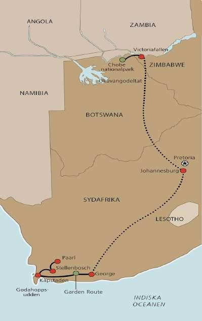 Prisuppgift Avresa Hemkomst Antal dagar Del i dubbelrum Enkelrum 26 november 2019 9 december 2019 14 47 950 kr 53 500 kr Södra Afrika med Marika Griehsel I priset ingår: Utrikesflyg från
