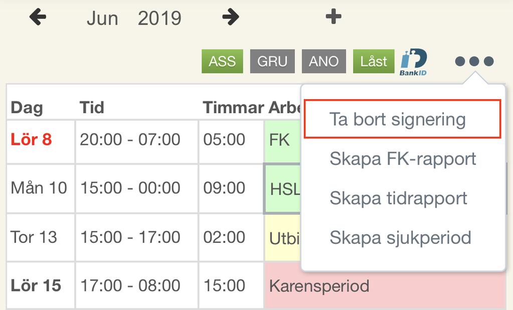 Du kommer nu bli ombedd att öppna din BankID app på din mobila enhet. När appen är öppnad kommer du se den totala arbetstiden för den brukaren.