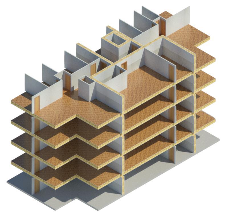 Figur 3.3 Tredimensionell bild av byggnad 1 från Revit modellen. Figur 3.