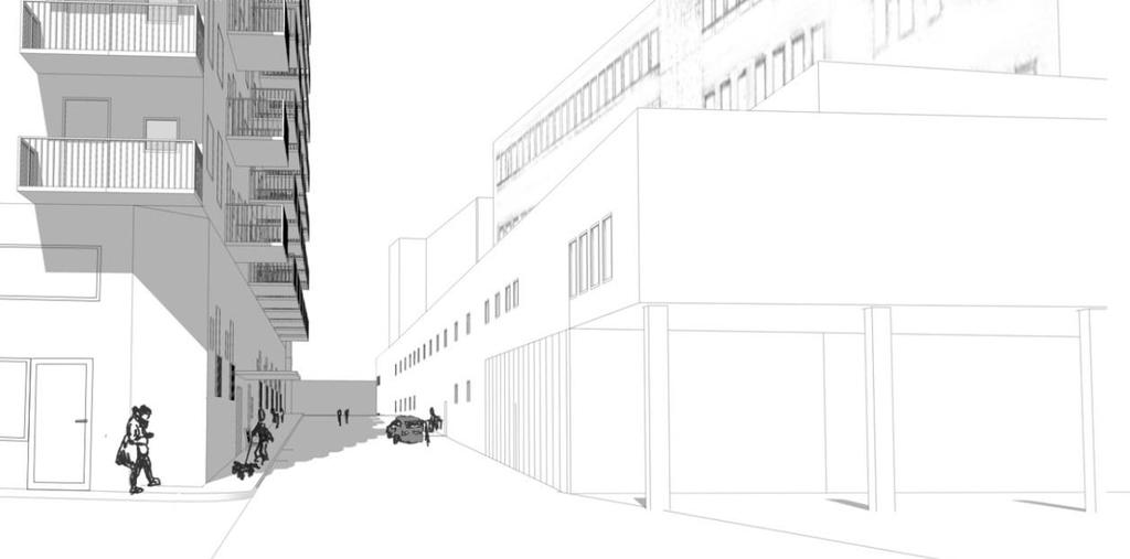 Här kan entréerna få ta plats med mindre cykelparkeringar, sittplatser och grönska. Utanför handelslokaler kan det bli aktuellt med uteservering eller utrymme för butiker att använda.