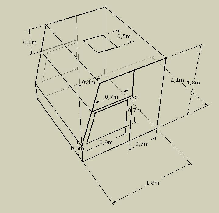 Figure 9: A schematic over the general dimensions of the cab. The total area of the truck is 20.3 m 2. The area of the glazing is 2.5 m 2. The results of experiment 2 are presented in section 4.2 3.