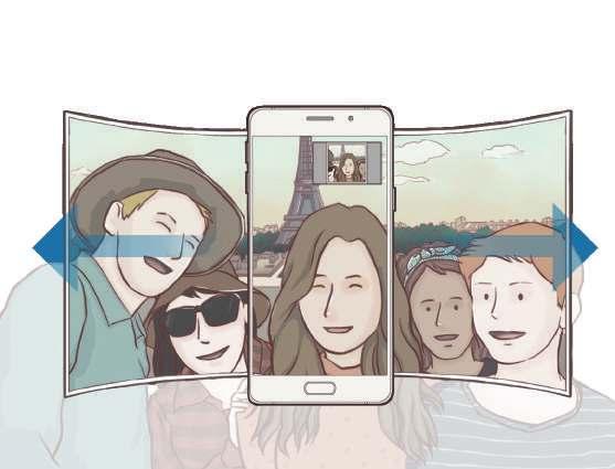 Program Vidvinkelselfie Ta en vidvinkelselfie och få med så många personer som möjligt i bilden för att undvika att någon person inte kommer med.