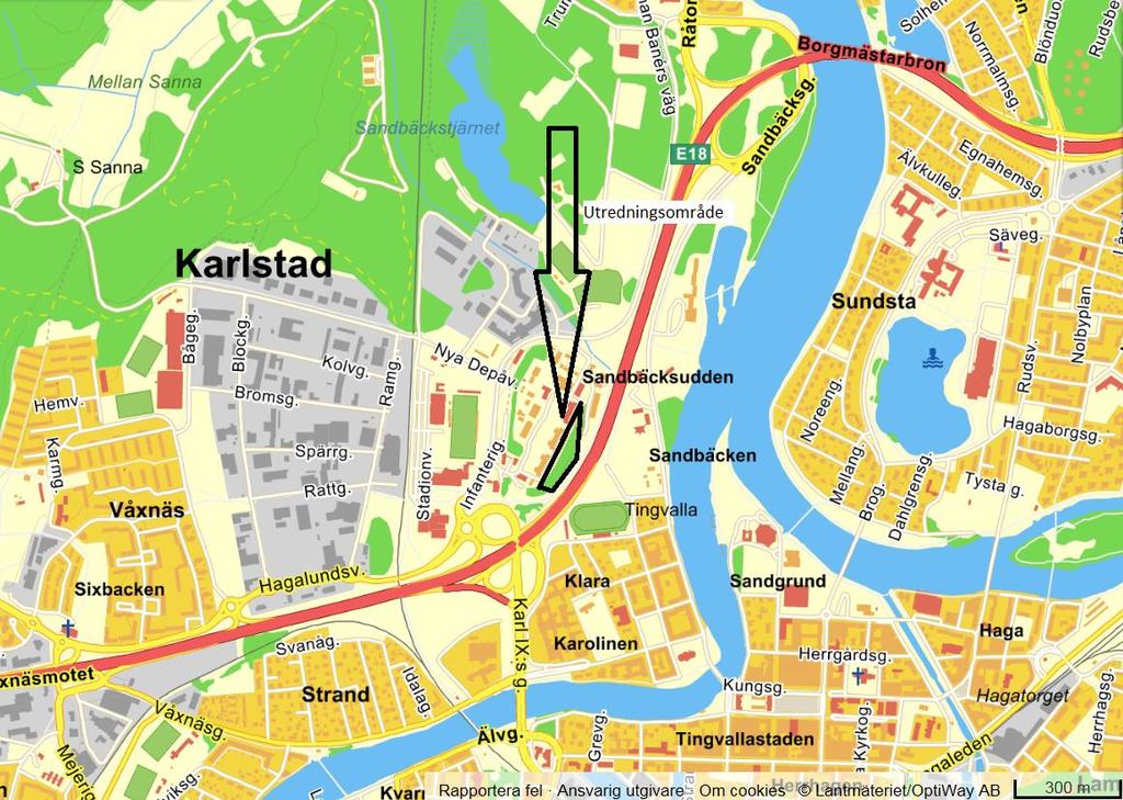 memo02.docx 2012-03-28 Figur 1. Översiktkarta över utredningsområdet vid Kasernhöjden, Karlstad kommun (utpekat). Källa: Eniro.se. Inledning Reliktbockens ekologi Larvutvecklingen sker i den tjocka skorpbarken på levande, gamla, solexponerade tallar.