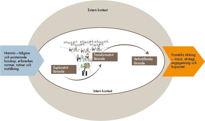 historien, det vill säga verksamhetens tidigare erfarenhet, kunskap, arbetssätt, rutiner och normer den framtida riktningen, det vill säga om det finns tydliga visioner och strategier som är