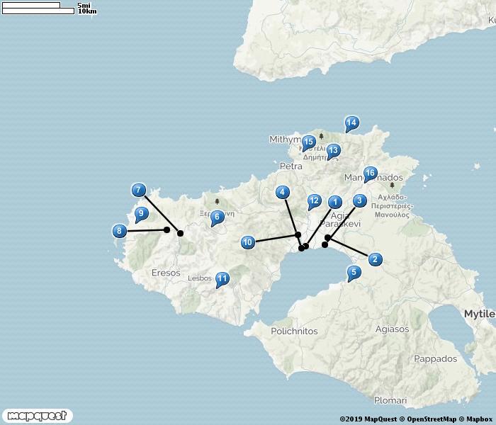 Resan i korthet Datum Orter/resplan 2 maj Resan startar på Mytilinis (=Lesbos) flygplats. Transport till Skala Kalloni (1 h). Natt i Skala Kalloni liksom alla övriga nätter.
