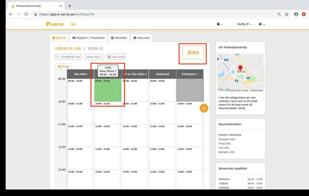 Markera den tid eller tider Ni vill boka och klicka på Boka Ett nytt